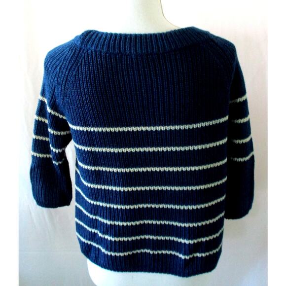 Fossil Women's Blue Striped 3/4 Sleeve Pull Over Sweater Size XS - Picture 5 of 10